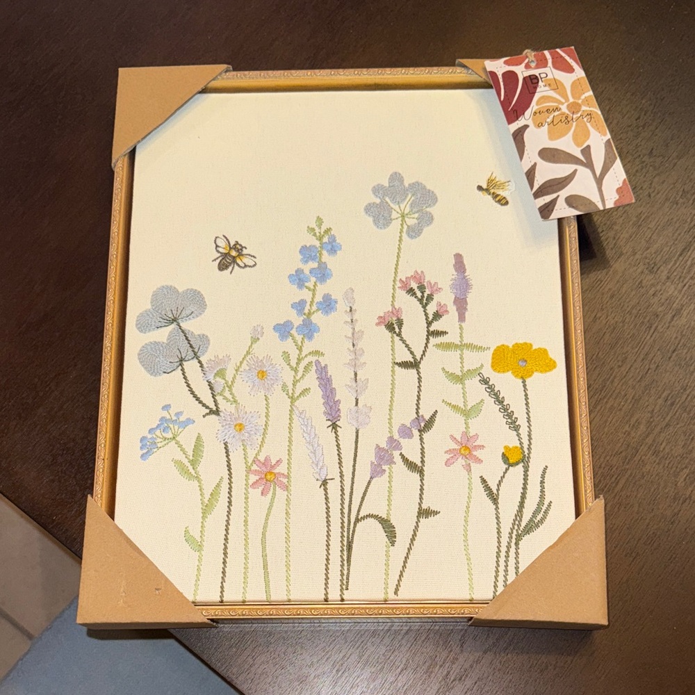 Floral Embroidered Canvas Art